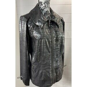 Chicos VTG Zenergy Reptile Jacket Womens Sz 1 /US 8 Metallic Silver Steampunk